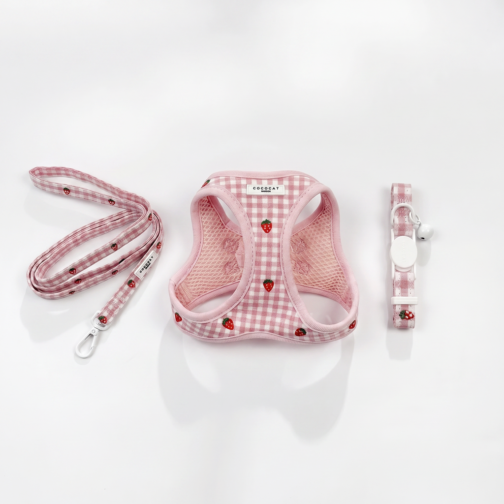 Cat Harness, Lead and Collar Bundle - Strawberry Picnic