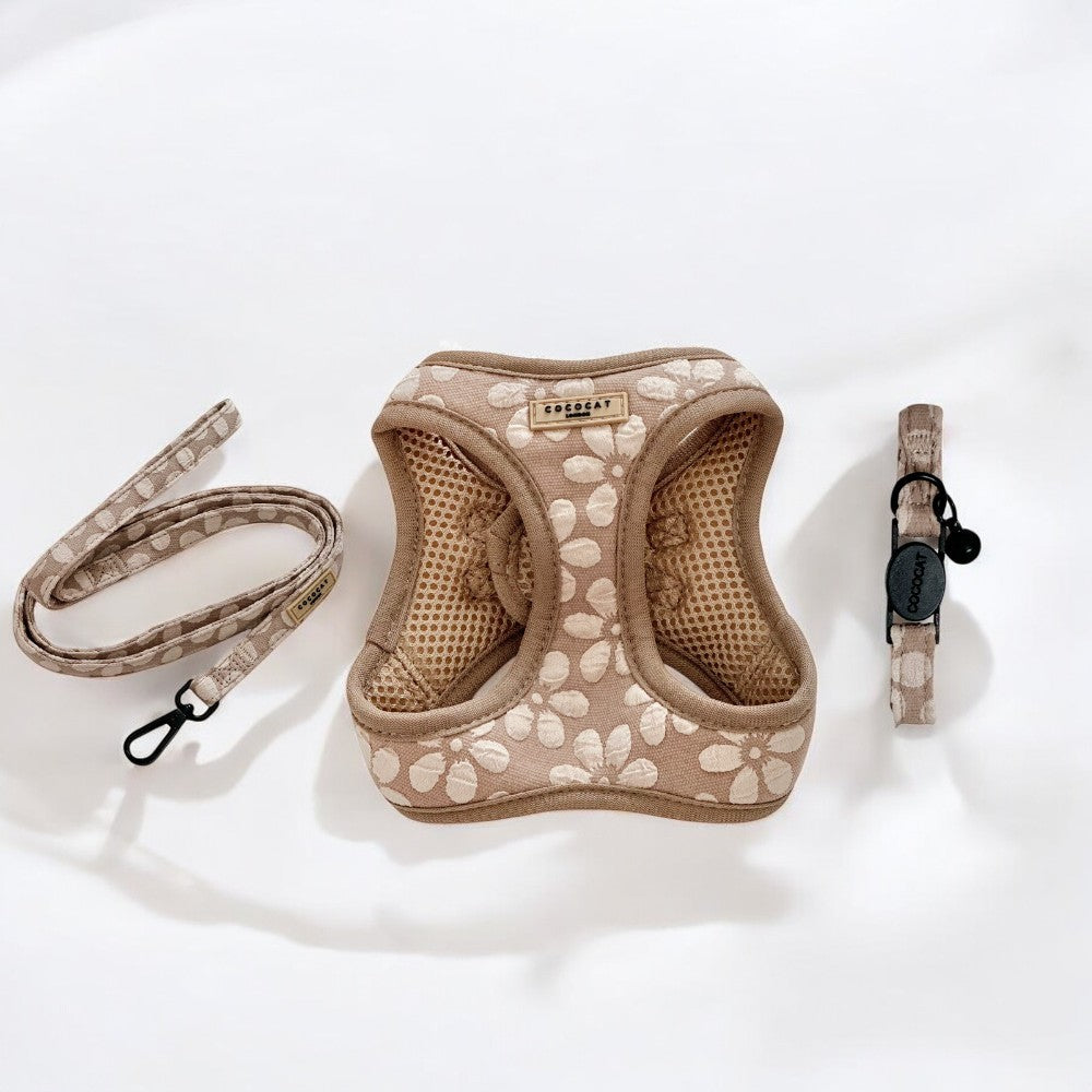 Cat Harness, Lead and Collar Bundle - Mocha Flower